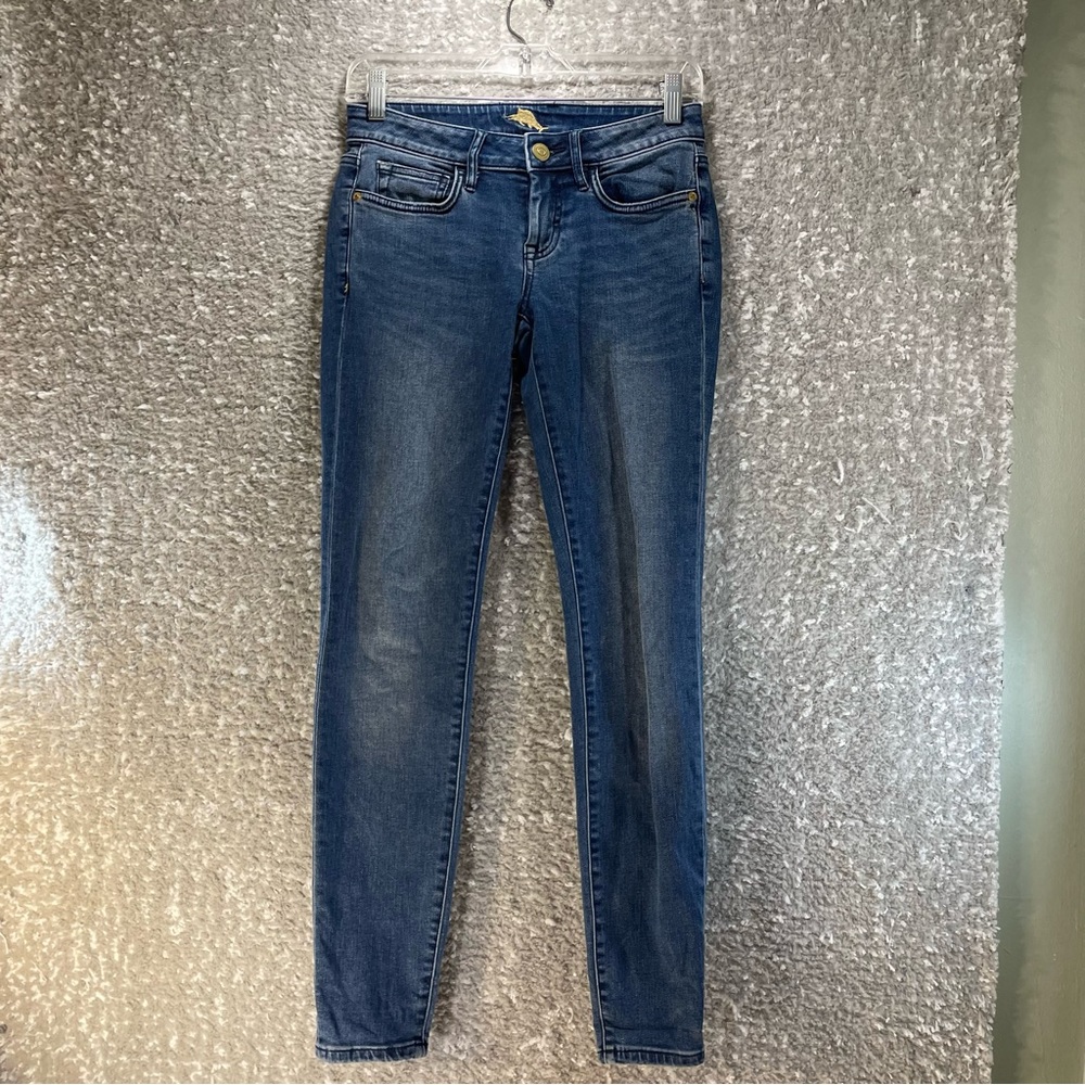 Tommy Bahama Women's Blue Mid Sea Ankle Skinny Stretched Jeans Size 25X31.